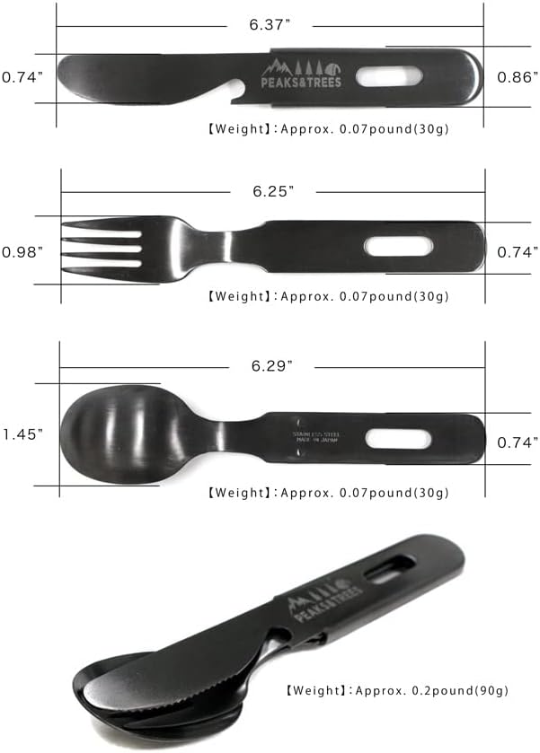 18/0 Stainless Stell Fork Spoon Knife set 3 in 1 Portable Camping Utensils with case 【made in Japan】 (Black)