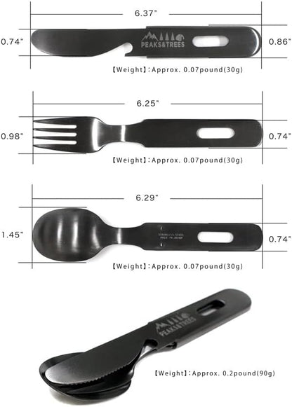 18/0 Stainless Stell Fork Spoon Knife set 3 in 1 Portable Camping Utensils with case 【made in Japan】 (Black)