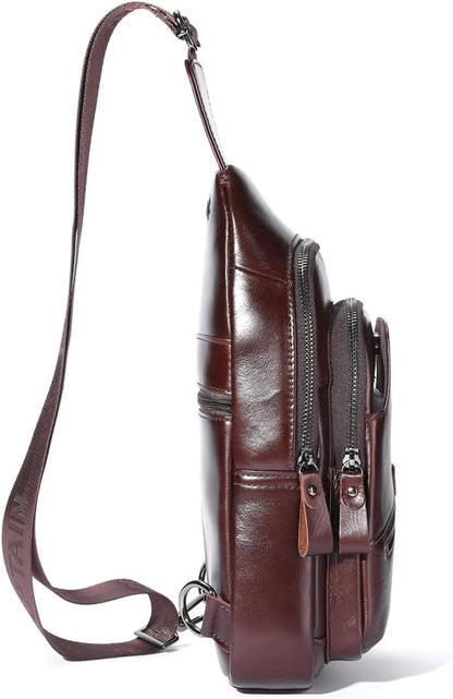 KPYWZER Vintage Leather Sling Bag Backpack for Men Crossbody Shoulder Chest Day Pack Backpacks Coffee