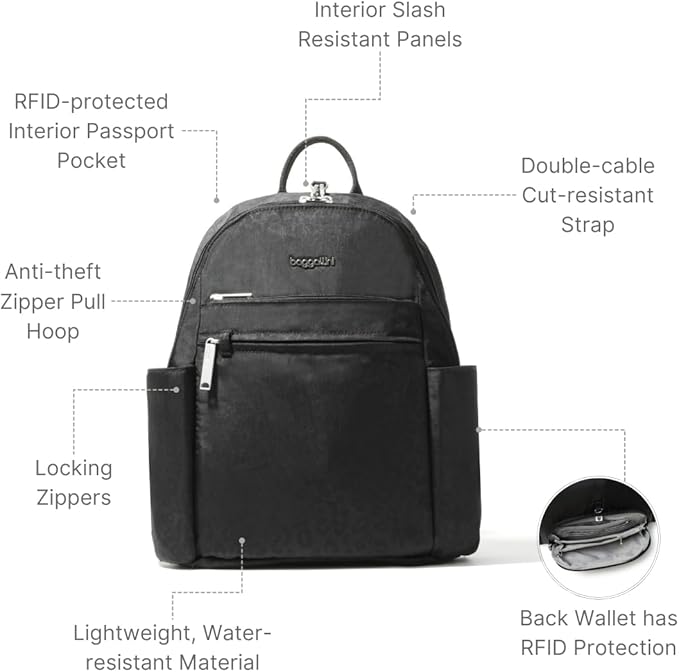 Securtex® Anti-theft Vacation Travel Backpack 10x13" Slash-Resistant Nylon Daypack w/RFID, Black Cheetah