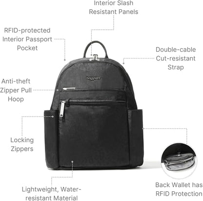 Securtex® Anti-theft Vacation Travel Backpack 10x13" Slash-Resistant Nylon Daypack w/RFID, Black Cheetah