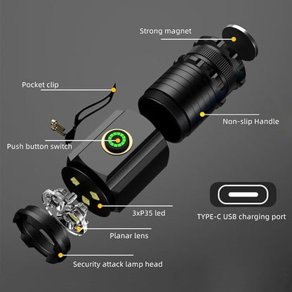ALONEFIRE X23 Mini LED Flashlight Type C USB Rechargeable Bright Small Torch 5 Modes Portable Pen Light Waterproof Long Battery Life with Tail Magnet, Clip, Battery for Outdoor, EDC Carry, Hiking