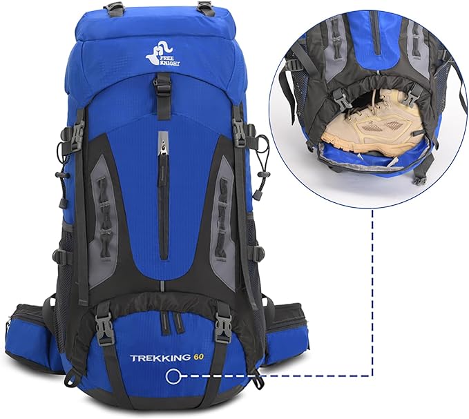 Bseash 60L Hiking Camping Backpack with Rain Cover, Waterproof Large Capacity Outdoor Sport Travel Daypack Climbing Touring (Black)