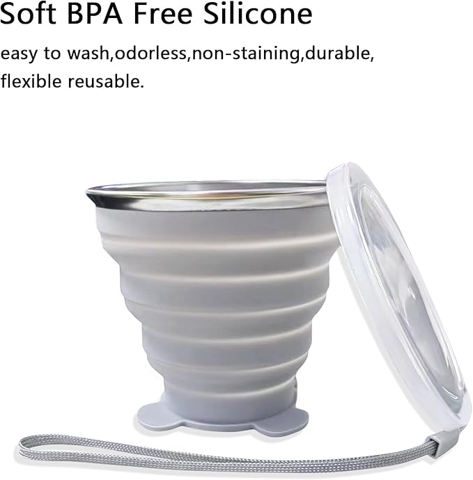 2 Pcs Collapsible Cup - Silicone Small Foldable Cup-Expandable Folding Drinking Cup -Reusable Portable Mugs Cup with Lids For Travel, Camping, Hiking, Survival, Holiday Vacation, Outdoor Sports
