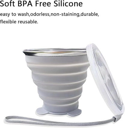 2 Pcs Collapsible Cup - Silicone Small Foldable Cup-Expandable Folding Drinking Cup -Reusable Portable Mugs Cup with Lids For Travel, Camping, Hiking, Survival, Holiday Vacation, Outdoor Sports