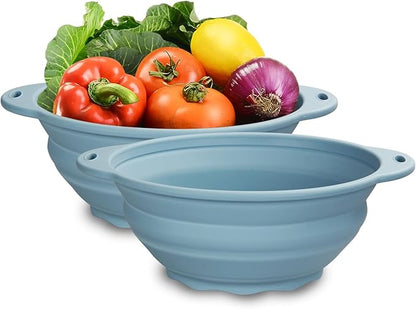 Collapsible Camping Bowl 88oz Collapsible Silicone Salad Bowl Large Silicone Bowl for Outdoor Hiking Travel Storage and Mixing(Light Blue)