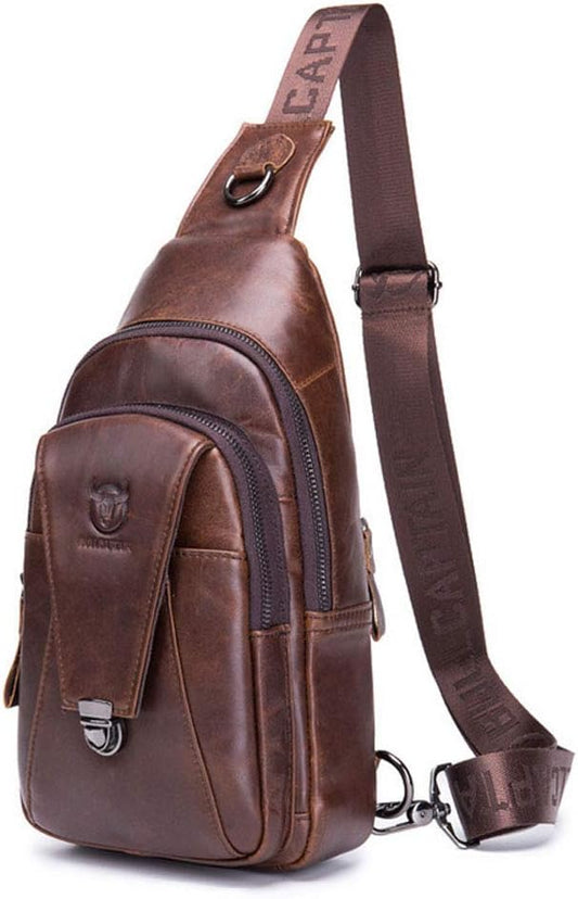 KPYWZER Vintage Leather Sling Bag Bags for Men Women Backpack Shoulder Messenger Crossbody Outdoor Travel Hiking Camping Tactical Chest Pack Daypack Brown