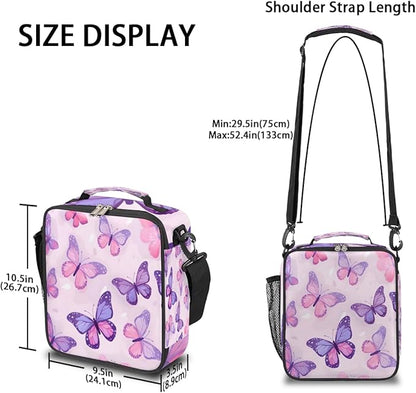 Pardick Butterfly Kids Lunch Bag Purple Insulated Lunch Box Mini Cooler Back to School Thermal Meal Tote Kit Bento Tote Bags Thermal Lunchbox for Boys Girls