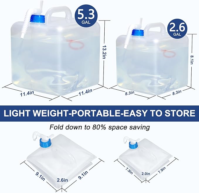 4 Pack Collapsible Water Jug for Camping, Foldable Water Storage Containers with Spigot, BPA Free Water Tank, Large Camping Water Dispenser for Emergency,Survival Kit (5.3 Gallon)