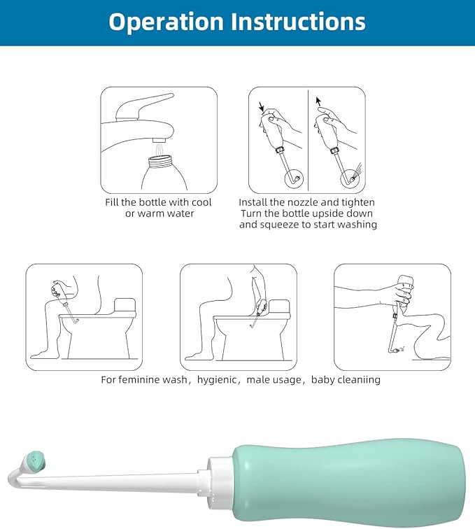 2 Pack Travel Bidet Bottle, Portable Bidet Sprayer Hand held Bidet 650ml for Personal Hygiene Care, On-the-Go Travel Bag Extra Long Pointed Nozzle Spray for Women, Baby and Elderly-Green Bottle