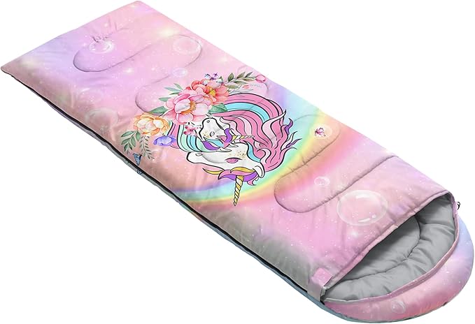 BSNTHO Rainbow Unicorn Camping Sleeping Bags,3 Season Warm & Cool Weather,Lightweight,Waterproof Sleeping Bags for Adults & Kids,Traveling,and Outdoors,Camping Gear Equipment,31x90inch