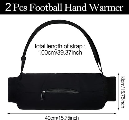 2 Pcs Football Hand Warmer with Zipped Pocket and Adjustable Waist Strap Lightweight Unisex Handwarmer Reusable Hand Muff Pouch for Cold Weather Baseball Hiking Camping, Black