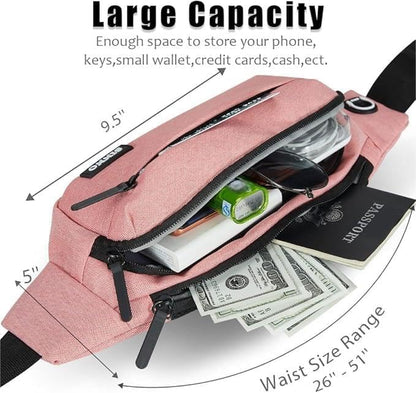 SINNO Large Crossbody Fanny Pack for Women Men Belt Bag With 4-Zipper Pockets for Travel Running Hiking Workout Dog Walking Outdoors Sport Fishing Waist Pack Bag Carrying All Phones