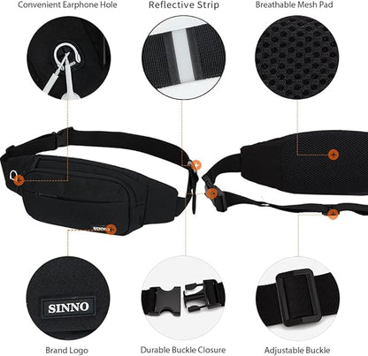 SINNO Large Crossbody Fanny Pack for Women Men Belt Bag With 4-Zipper Pockets for Travel Running Hiking Workout Dog Walking Outdoors Sport Fishing Waist Pack Bag Carrying All Phones