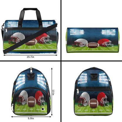 Football Helmet Dry Wet Depart Duffle Overnight Bag with Shoes Compartment & Wet Pockets, Water Resistant Weekender Travel Gym Pouch For Swim Gymnastics Ballet Sleepovers