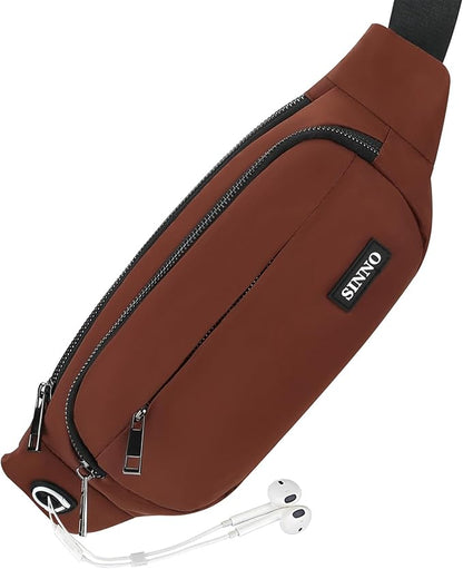SINNO Large Crossbody Fanny Pack for Women Men Belt Bag With 4-Zipper Pockets for Travel Running Hiking Workout Dog Walking Outdoors Sport Fishing Waist Pack Bag Carrying All Phones