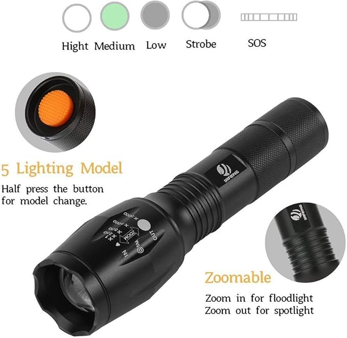 yIFeNG 3Pcs Tactical Flashlight, Ultra Bright -T6 Flashlight with Adjustable Focus and 5 Light Modes for Camping Hiking Emergency