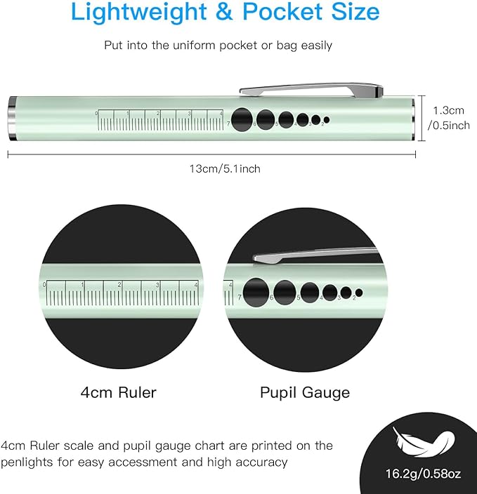 COSOOS 2 Rechargeable Penlights with Pupil Gauge & Ruler, Mini LED Pen Lights for Nurse Doctor, Warm & White Light, Chargeable Penlight with Clip, Flashlight for Nursing Student