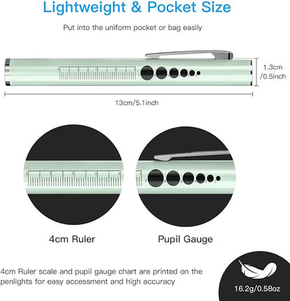 COSOOS 2 Rechargeable Penlights with Pupil Gauge & Ruler, Mini LED Pen Lights for Nurse Doctor, Warm & White Light, Chargeable Penlight with Clip, Flashlight for Nursing Student