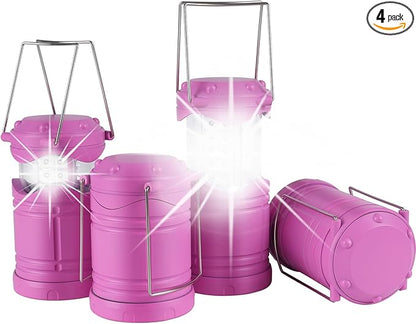 Lichamp 4 Pack Pink LED Camping Lanterns, Battery Powered Camping Lights LED Super Bright Collapsible Flashlight Portable Emergency Supplies Kit, A4PK