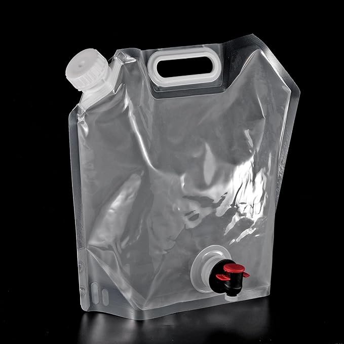 PATIKIL 1.3 Gallon Collapsible Water Container Bag with Spigot, PE Folding Water Jug Carrier for Camping, Hiking, Emergency Water Storage, White