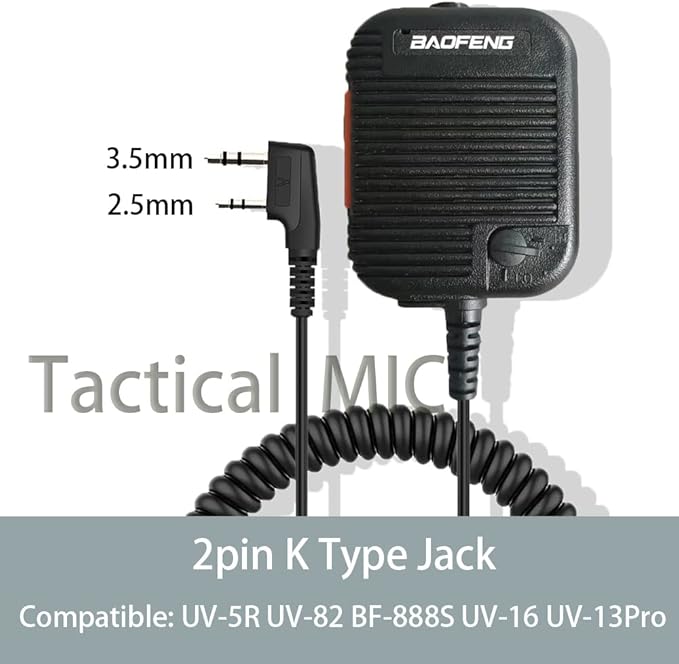 BAOFENG UV-5R Tactical Microphone Speaker Volume Adjustable Handheld for GMRS Ham Radio BF-F8HP UV-82 BF-888S