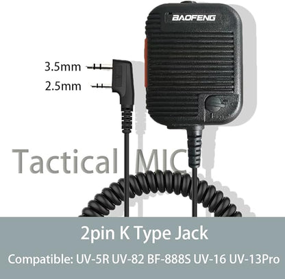 BAOFENG UV-5R Tactical Microphone Speaker Volume Adjustable Handheld for GMRS Ham Radio BF-F8HP UV-82 BF-888S