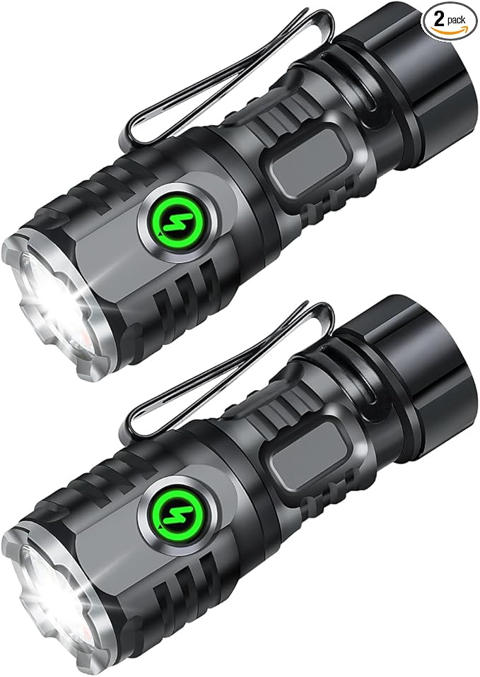 Multi-Function Strong Light Flashlight,1000LM Mini Flashlight, 8 Light Modes, IPX6 Waterproof, Magnetic, with Cap Clip,Suitable for Outdoor, Camping, Power Outages(Black Small 2 PCS)