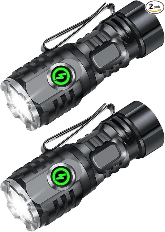 Multi-Function Strong Light Flashlight,1000LM Mini Flashlight, 8 Light Modes, IPX6 Waterproof, Magnetic, with Cap Clip,Suitable for Outdoor, Camping, Power Outages(Black Small 2 PCS)