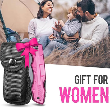 Gifts for Women Mom Wife Girlfriend, Pink Multitool Pocket Knife，Tactical Knife for Camping, Emergency, Outdoor, Daily Use, Unique Mothers Day Birthday Anniversary Valentines Day Gift Ideas for Women