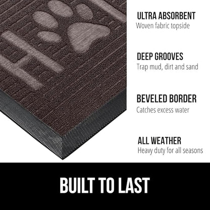 GORILLA GRIP 100% Waterproof All-Season WeatherMax Doormat, 47x35, Durable Natural Rubber, Stain and Fade Resistant, Low Profile, Indoor Outdoor Door Mats, Easy Clean Entrance Mat, Espresso Home Paw