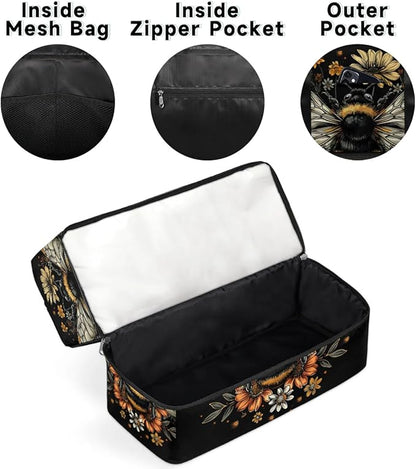 Sports Gym Bag Retro Bee Flower Travel Duffel Bag Waterproof Lightweight Swim Bag Travel Tote Luggage Weekender Overnight Handbag Workout Bag with Shoes Compartment for Women Men