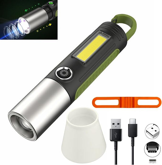Zoomable LED Flashlight,High Lumens Tactical Flashlight,Flash Light Rechargeable USB,for Camping,Emergency,Fishing. (2000mAH)