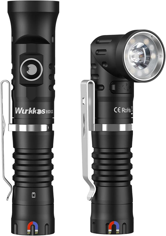 Wurkkos HD11 Right Angle Flashlight with Red Light,1800 Lumens Magnetic Flashlight 90 Degree Flashlight,Spotlight&Floodlight EDC Flashlight,IP68 Waterproof Flashlights for Working Outdoors,Repairing