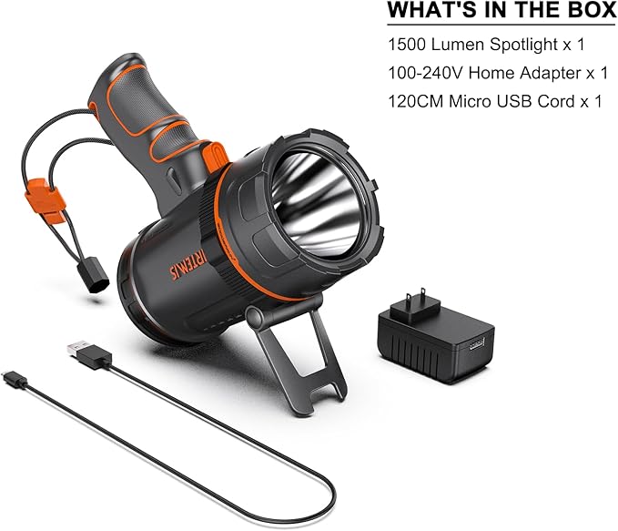 GOODSMANN Spotlight 1500 Lumen Marine Spotlight Waterproof Rechargeable Spot Lights Handheld Flashlight for Boats 9212-89202-01A