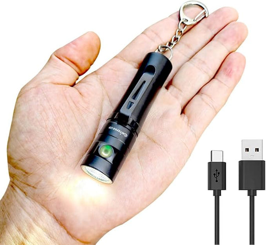 U3 Mini Keychain Flashlight USB C Rechargeable Side Switch 500 Lumens High Bright with Built-in Battery Tiny Small Torch for Everyday EDC Emergency Dog Walking Camping Hiking