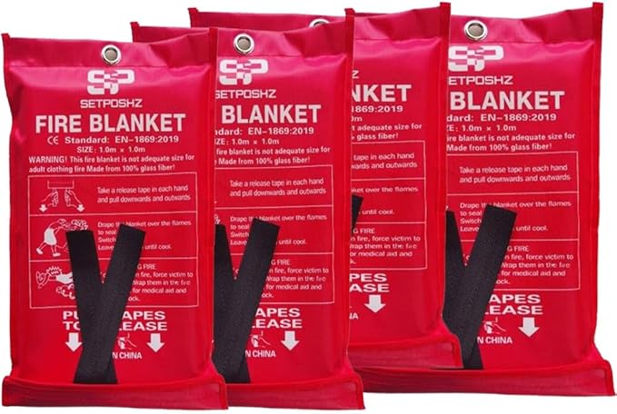 Emergency Fire Blanket for Home & Kitchen - 40"x40" Fiberglass Fire Retardant Blanket for Safety & Survival - Easy to Use Fire Suppression Blanket for House, Camping, Car, Office Pack 4.