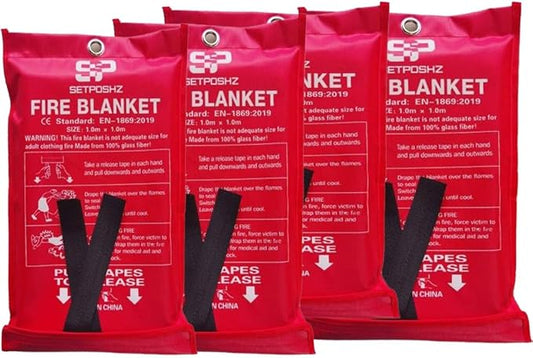 Emergency Fire Blanket for Home & Kitchen - 40"x40" Fiberglass Fire Retardant Blanket for Safety & Survival - Easy to Use Fire Suppression Blanket for House, Camping, Car, Office Pack 4.
