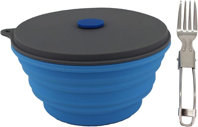 Mr. Peanut's Collapsible Silicone Camping Bowl with Lid & Foldable Fork