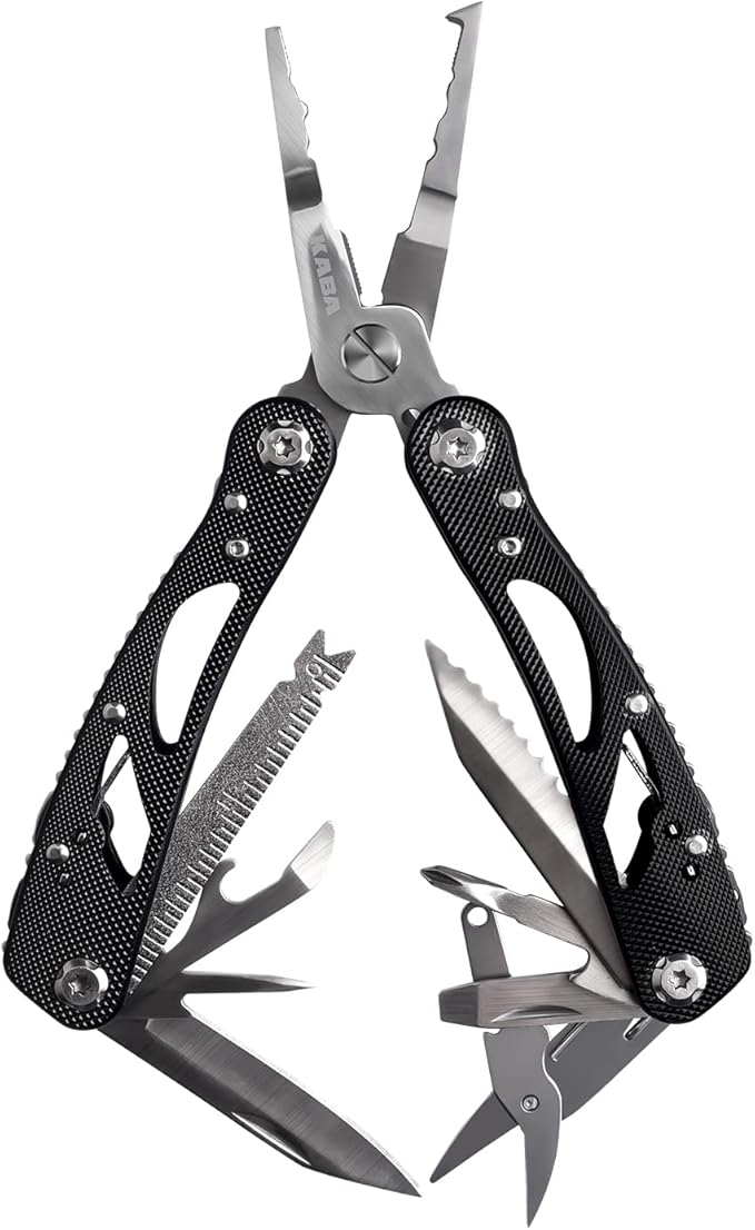 Kaba 12-in-1 Multitool Pliers of Fishing Tools, Professional Stainless Steel Multitool Pliers,Pocket Knife,Bottle Opener,Apply to Survival,Camping, Hunting and Hiking DIY Gifts for Men