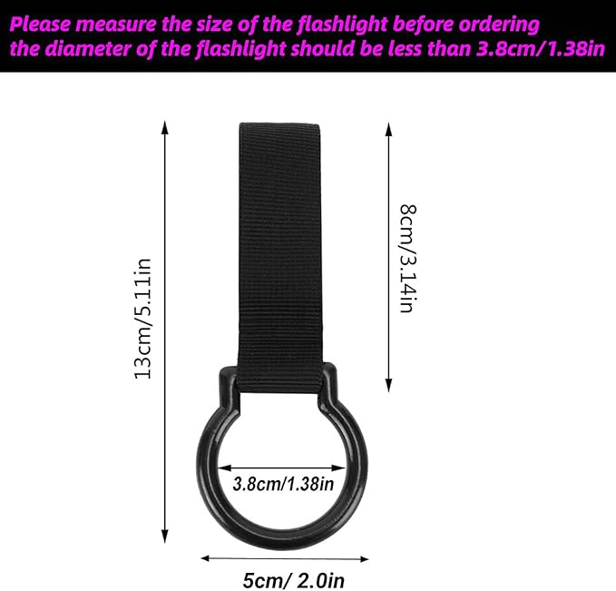 Flashlight Holder Nylon Flashlight Metal Ring Support Detachable Outdoor Torch Ring Holder Be Connected to the Vest All Molle Systems and Belts to Use for Camping