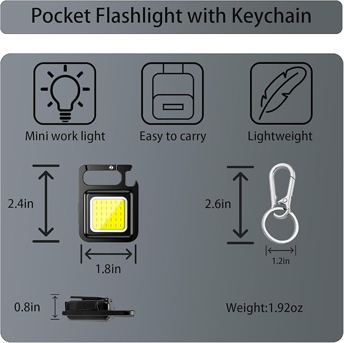 COB Keychain Work Light Keychain LED Flashlight and 4 Keychains with 4 Lighting Modes, Perfect for Daily Carrying, Emergency Camping, Outdoor use, and Holiday Gifts (3)