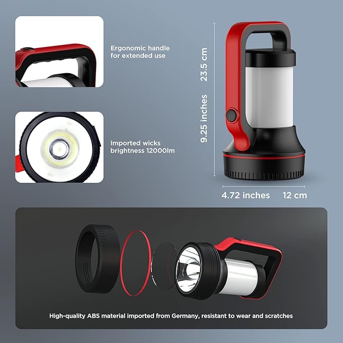 Rechargeable Spotlight Super Bright 12000 Lumen LED Flashlight Handheld Spotlight 10000mAh Long Lasting Large Flashlight Searchlight for Camping Outdoor Hunting Emergency as Gift