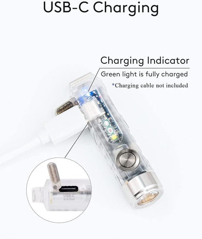 RovyVon Aurora A8 G4 Keychain Flashlight USB C Rechargeable, 5000K, High CRI, 420 Lumens EDC Flashlight Mini Size with Multifunctional Sidelight, Best for Gift/Emergencies/Camping(365nm+Red+White)