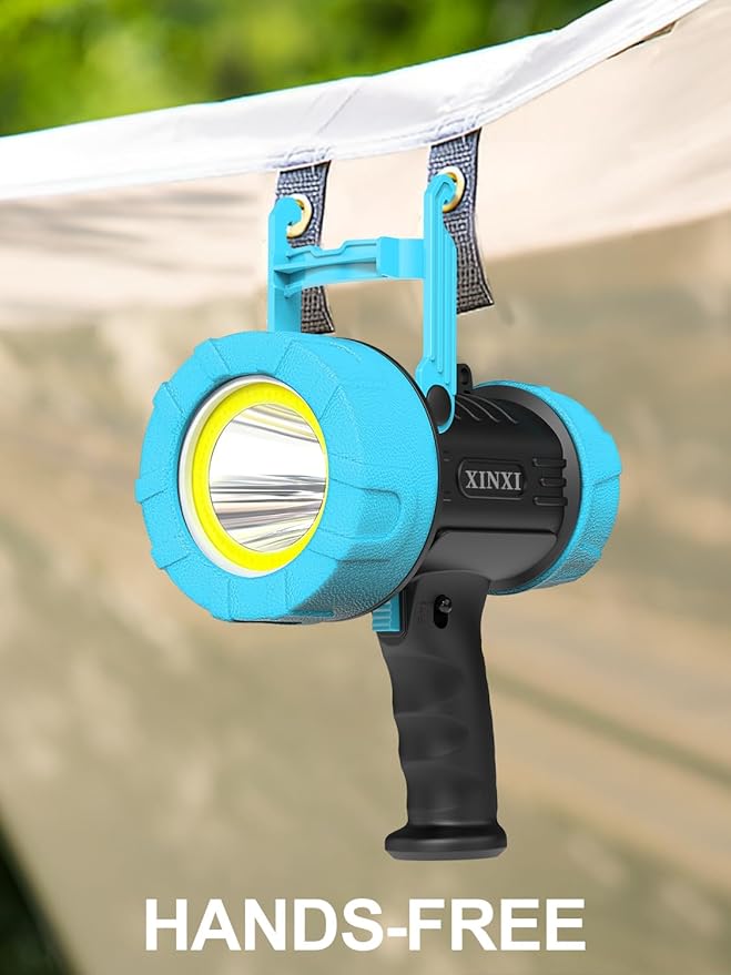 XINXI 1000,000 Lumens Rechargeable Spotlight with COB Floodlight, 6 Light Modes and USB Charger for Hiking, Boating, Hunting, IP67 Waterproof Handheld Flashlight with red Filter(BLUE)