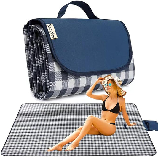 K Y KANGYUN Outdoor Picnic Blanket 80" x 80", Extra Large Beach Blanket, Foldable Lightweight Waterproof Sand Mat, Picnic Blanket for Beach Camping Hiking Park Patio (Dark Blue, 80x80 inch)