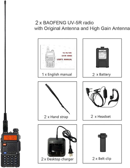 BAOFENG UV-5R Ham Radio Handheld Walkie Talkie Long Range (2 Pack)