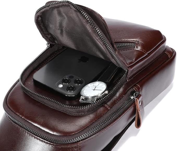 KPYWZER Vintage Leather Sling Bag Backpack for Men Crossbody Shoulder Chest Day Pack Backpacks Coffee