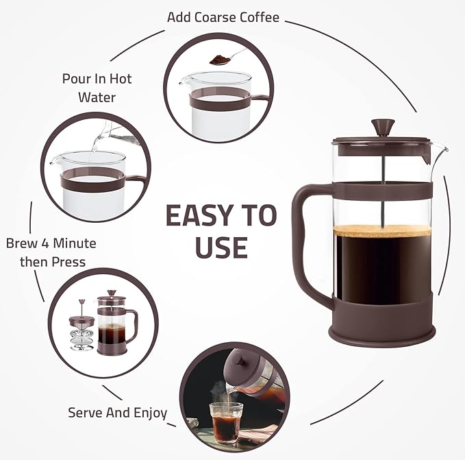 Utopia Kitchen 34 Ounce 1 Liter French Press Coffee Maker, Tea Maker, Travel Coffee Presses, Heat Resistant Thickened Borosilicate Coffee Pot for Camping Travel Gifts, Deep Taupe Pack of 1