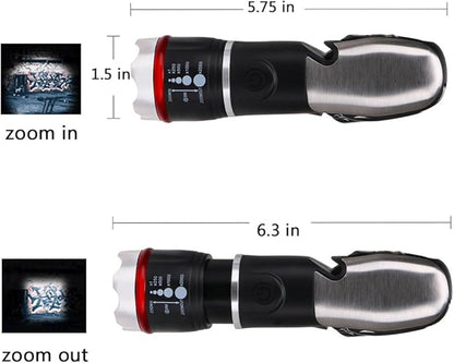 Multi Tool LED Flashlight,Surivival Tools for Cars, Emergency and Camping, ALL IN One Tactical Torch Light with Hammer Seatbelt Cutter Knief Bottle Opener Scissors Screwdrivers